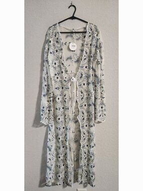 En Creme NWT The Stag L/S open lace floral cardigan Ivory/Blue Boho size small